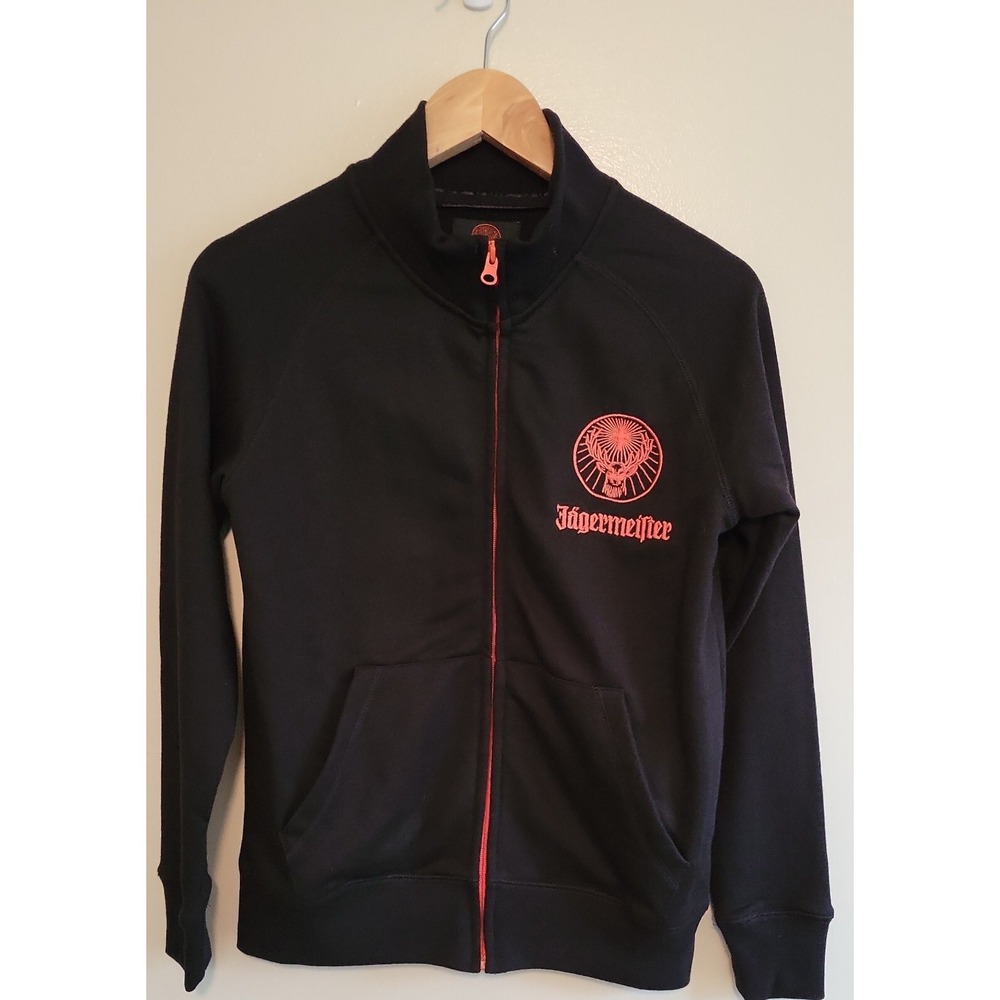 Jagermeister Womens Black Zip Up Logo Sweatshirt German Liquor Sz S Hipster Y2K